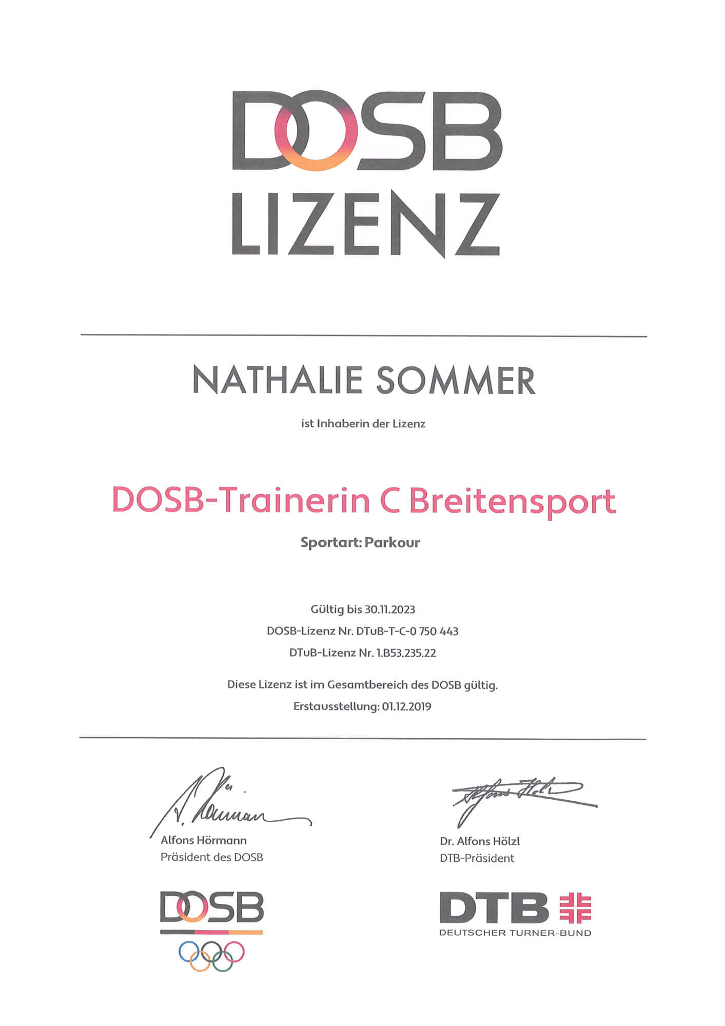 SportingMoms Nathalie Sommer Zertifikat